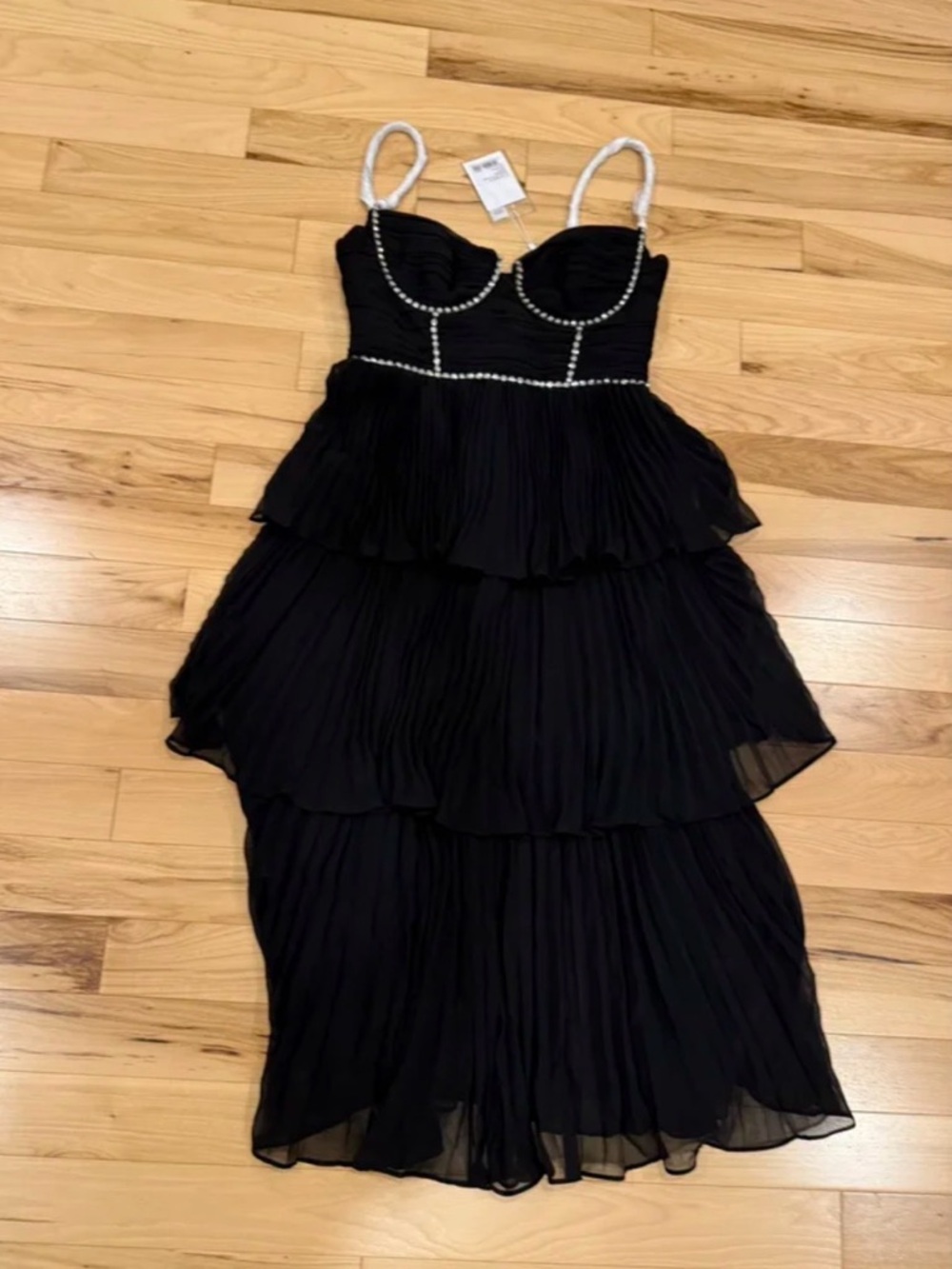 Diamante-embellished tiered chiffon midi dress - Picture 3 of 9